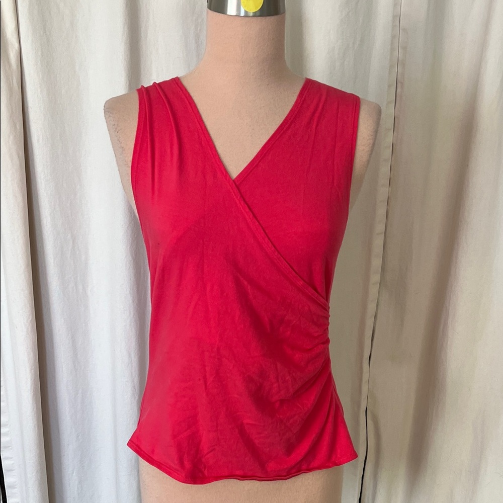 Lesley Evers coral Pinkcrossover ruched Sleeveless V-Neck Top